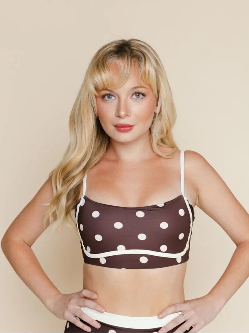 Kitty and Vibe Polka Dot Swim Top  Brandy Top- Brown & White Feminine